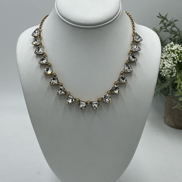 J. Crew Triangular Rhinestone Bling Gold Tone Riviere Statement Necklace - Picture 1 of 15